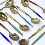 A set of 12 Danish sterling silver-gilt and harlequin enamel coffee spoons, maker's marks EKA,