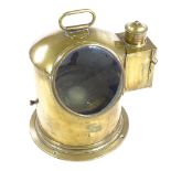 A 19th century ship's brass binnacle containing a gimballed compass, height excluding handle 23cm
