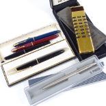 5 Vintage Parker fountain pens (4 with 14ct gold nibs), and a boxed Sinclair Sovereign Calculator