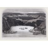 Graham Clarke, etching, St Aldhelm's Dream of Purbeck, signed in pencil, plate size 13.5" x 21"