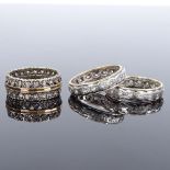 3 9ct gold and silver stone set eternity rings, sizes N, N and P, 11.2g total (3)