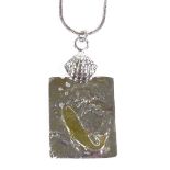 A handmade designer silver and gold plated fish panel pendant necklace, on silver snake link