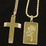 2 9ct gold pendant necklaces, cross height excluding bale 28.6mm, 9.9g total (2)