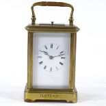 A French brass-cased carriage clock with repeat movement, height 12cm, and a Garrard brass-cased