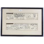 Original pen and ink cartoon strip, and a cartoon print, by H M Bateman, framed (2)