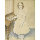 19th century watercolour, portrait of a girl playing a piano, unsigned, 5" x 4", and a miniature