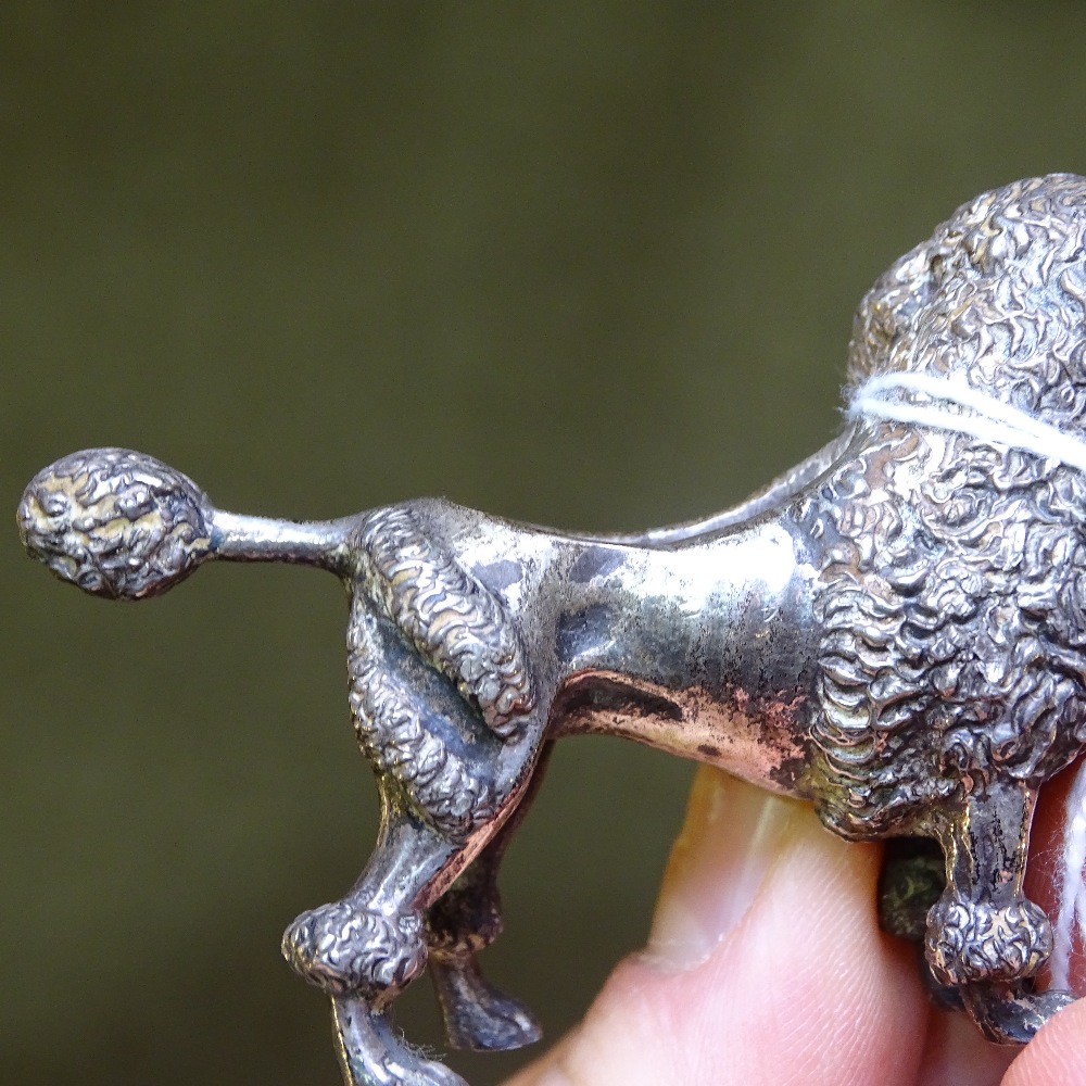 An Edwardian cast-silver Poodle design pin cushion (no cushion), length 6.5cm, and an engraved - Image 5 of 7