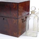 A 19th century mahogany and marquetry inlaid decanter box, containing 2 original gilded glass square