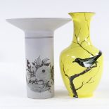 A Rosenthal vase with flared rim, height 26cm, and a Cauldon yellow ground china vase with hand