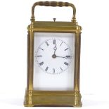 19th century French brass-cased carriage clock with repeat movement, case height 12.5cm