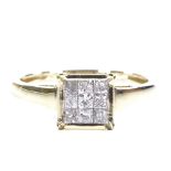 A 9ct gold Princess-cut diamond cluster panel ring, total diamond content approx 0.3ct, setting