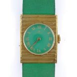 BUCHERER - a lady's gold plated mechanical wristwatch, green dial with Roman numeral hour markers,