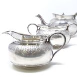 A 3-piece silver plated tea set, by William Hutton, teapot height 11cm