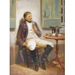 19th century French School, oil on wood panel, man smoking a pipe, signed with monogram, 10.5" x 6.