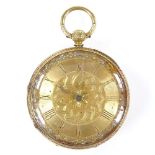 An 18ct gold open-face key-wind pocket watch, with applied gold Roman numeral hour markers and