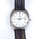 OMEGA - a stainless steel quartz wristwatch, silvered dial with baton hours markers and date