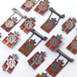 15 Georg Jensen silver and red enamel badges, decorated with the Danish Royal Crown (15)