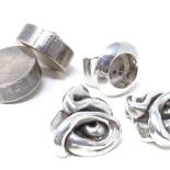 A sterling silver ring by Winnie Dolva, size Z, and 2 pairs of stylised silver clip earrings (3)