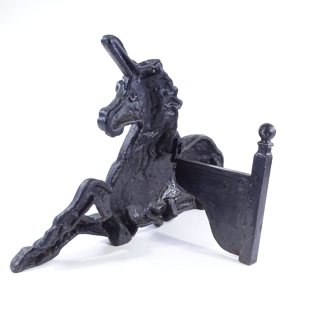 A Victorian cast-iron unicorn design fire ornament, length 57cm - Image 3 of 3