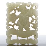 A Chinese carved and pierced jade plaque, length 5.5cm