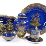 5 pieces of Carlton Ware Bleu Royale, including a lidded ginger jar, height 17cm, and a preserve pot