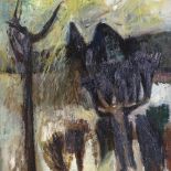 Mid-20th century Expressionist School, oil on board, abstract landscape, signed with monogram, 23" x