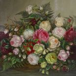 Johann Hubner, oil on canvas, still life roses, signed, 22" x 24", framed