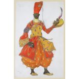 Leon Bakst, pochoir print, theatrical costume study, 9.5" x 6", mounted