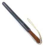 A turned wood Policeman's truncheon with paint finish, monogram WR, length 55cm