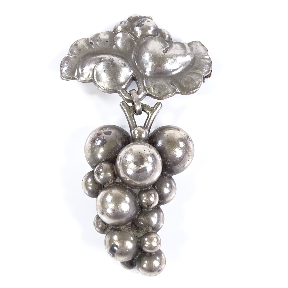 A Georg Jensen Danish sterling silver Moonlight Grapes brooch, model no. 217B, brooch height 67.9mm,