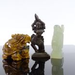An Indian bronze dancing figure, height 9cm, a Chinese carved jade figure, and a Chinese carved