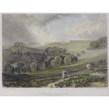 After J M W Turner, 3 hand coloured engravings, Sussex landscapes, image 7" x 10.5", framed