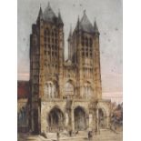 2 French etchings by Camille Fonce and Dellemagne, French churches, unframed