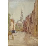 Watercolour, street scene Gouda, signed with monogram WJL, 1904, 10" x 7", framed