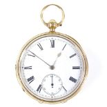 A Victorian 18ct gold open-face key-wind pocket watch, by J Muirhead & Sons of Glasgow, white enamel