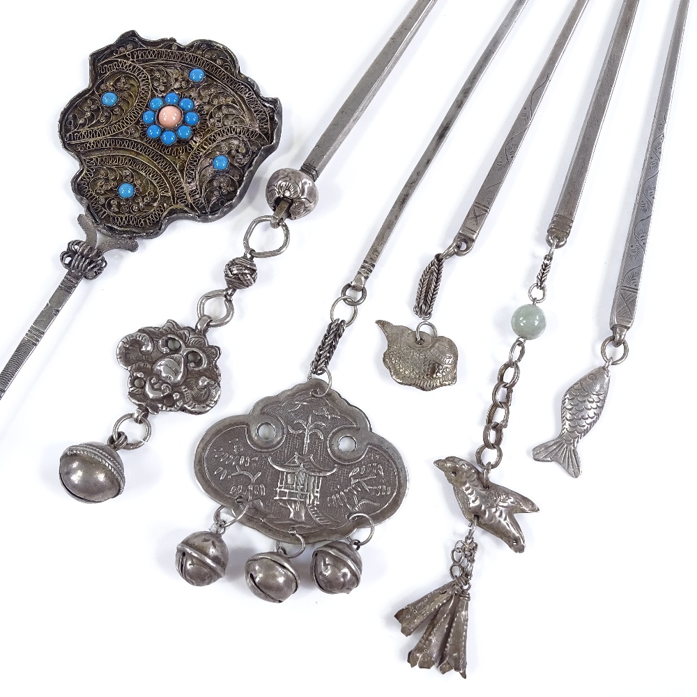 A group of Chinese white metal hair ornaments