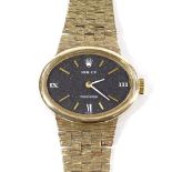 Rolex - a lady's Vintage 9ct gold Precision mechanical wristwatch, matte black dial with quarterly