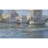 Sydney Mannooch, watercolour, the bridge St Ives Cambridgeshire, signed with RI Exhibition label