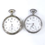 LONGINES - 2 Vintage steel-cased open-face top-wind pocket watches, not currently working (2)