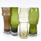 Riihimaki Finland, 4 tall glass vases designed by Tamara Aladin in 1976, height 25cm