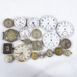 Various wristwatch movements, including Omega, Longines, Tissot, Cyma and Military (6B/159) case