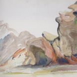 Marjorie Wailes, mixed media watercolour/gouache, volcanic tuff, Central Anatolia, signed, 15" x