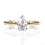 An 18ct gold 0.6ct pear-cut solitaire diamond ring, maker's marks DWS, setting height 7.6mm, size M,