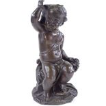 A 19th century patinated bronze cherub design lamp base, height 27cm