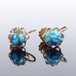 A pair of 9ct gold turquoise matrix hoop earrings, with screw-back fittings, earring height 12.