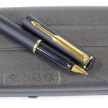 A Parker Rialto fountain pen in matte black and gold, new and boxed