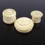 3 various 19th century carved ivory boxes, largest 6cm across (3)