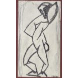 Mid-20th century charcoal, abstract figure, indistinctly signed, 14.5" x 8", framed