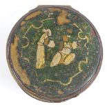 An 18th/19th century green and gilt lacquer box with gilt-metal mounts, 7cm diameter