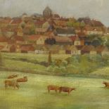 19th/20th century oil on board, view towards Rye, unsigned, 7.5" x 12", framed